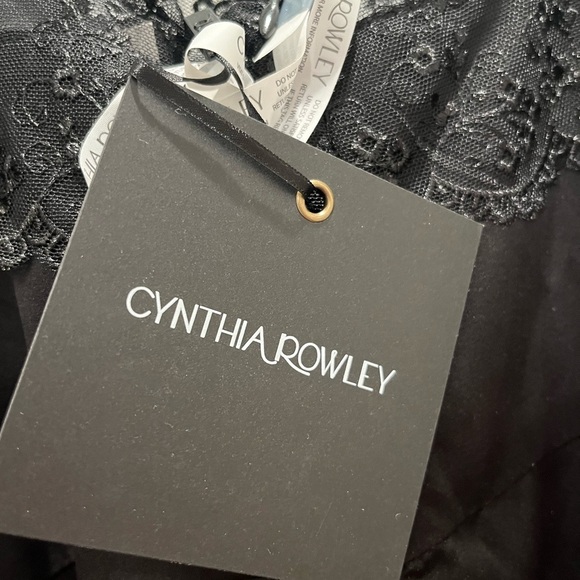 NWT Cynthia Rowley Iris Mini Silk Lace Bow Trim Slip Dress Black - Picture 9 of 11